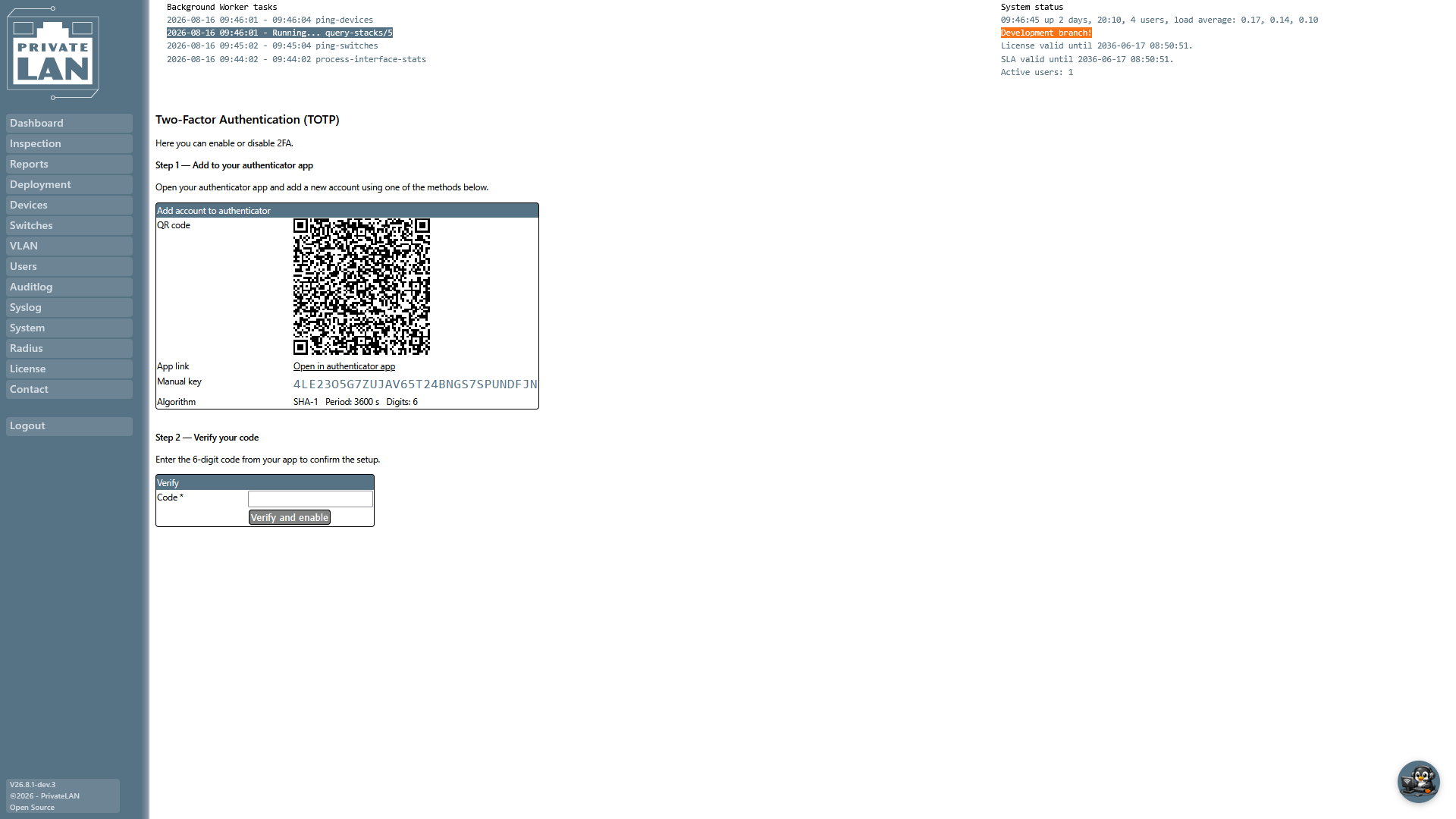 Tweefactor-authenticatie instellen in PrivateLAN