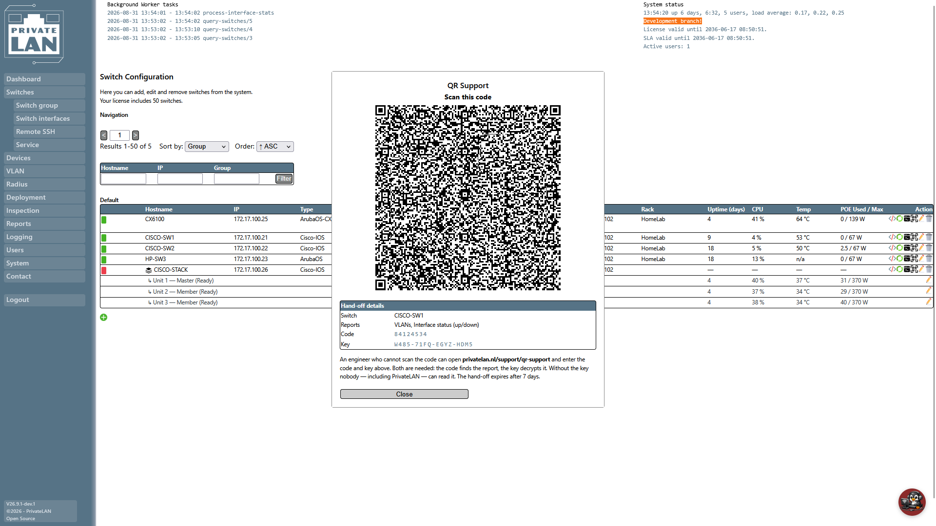 Een QR Support-rapport van een switch