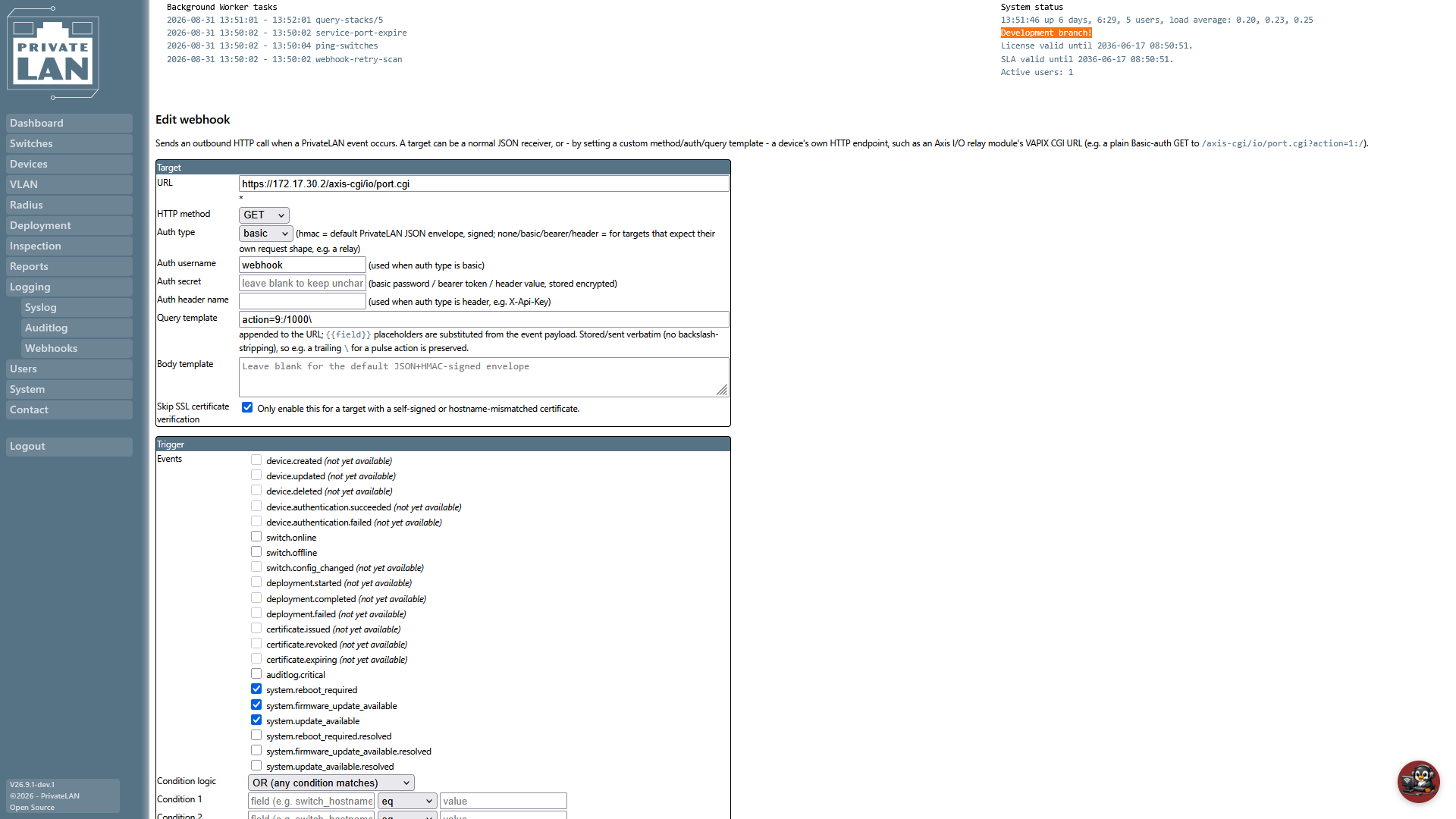 Webhooks instellen in PrivateLAN